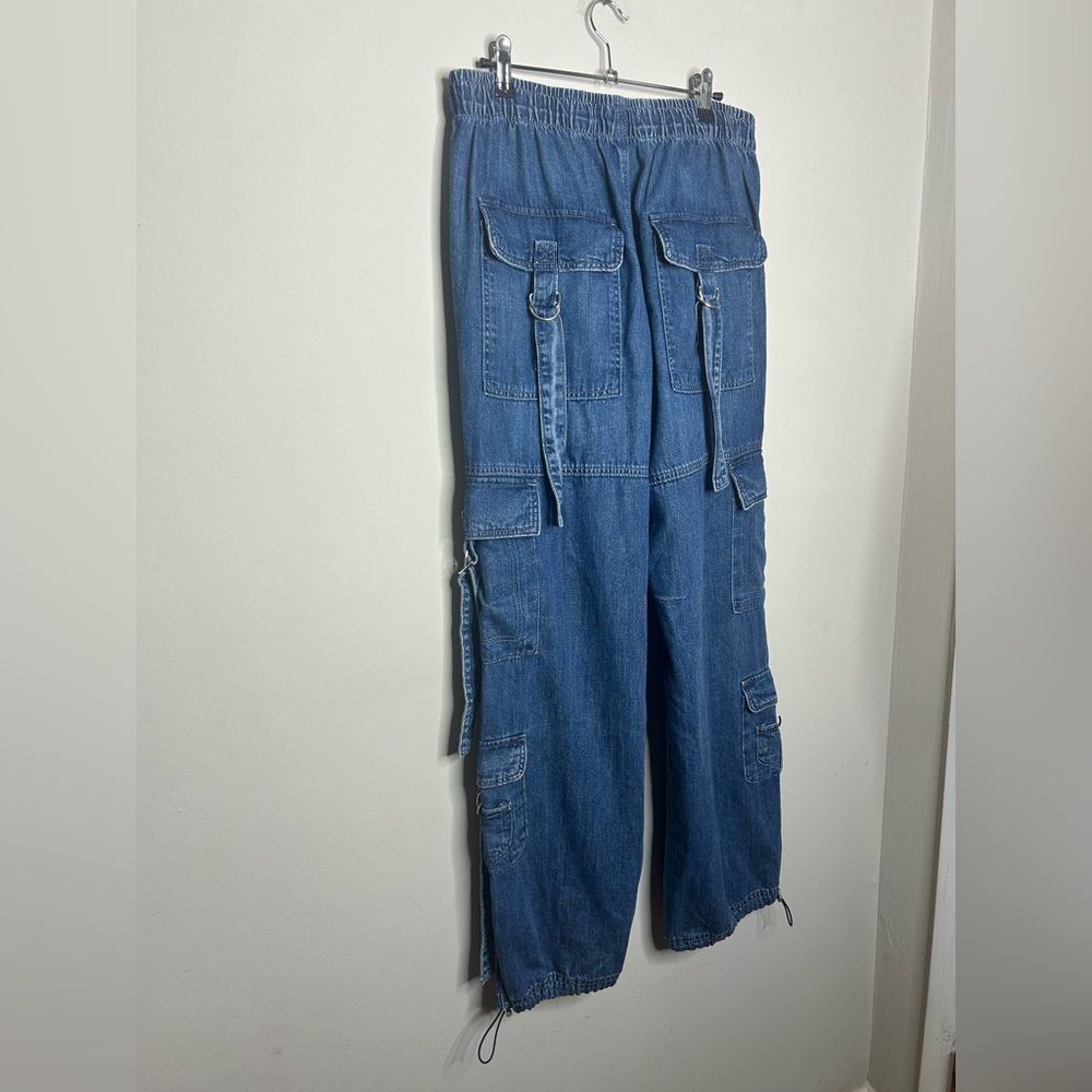 Garage Denim Cargo Pocket Elastic Waistband Pant in Light Indigo Blue sz Medium - Picture 5 of 12